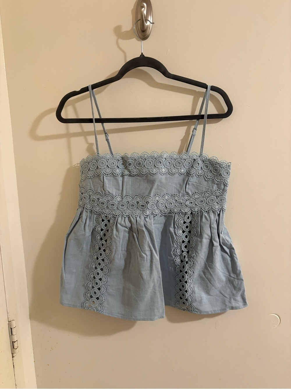 Altar'd State Light Blue Lace-Trim Chambray Cami